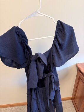 Navy Blue Tie-Front Midi Dress